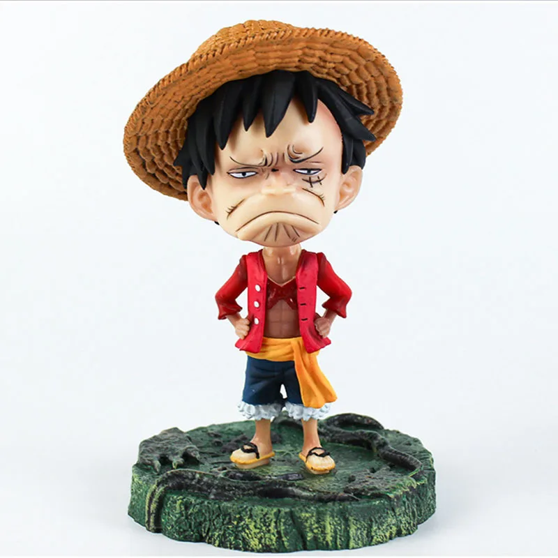 Anime One Piece Figure 15cm Monkey D Luffy Badly Beaten Face Funny Childhood Figurine Creative PVC Model Desktop Toy Kid Gift