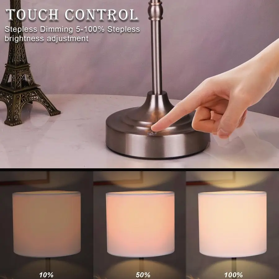 

Battery Powered Table Lamp, Wireless LED Lamps, Cordless Touch Lamps, Stepless Dimmable Bedside Lamps, Night Lamp for Bedroom, D