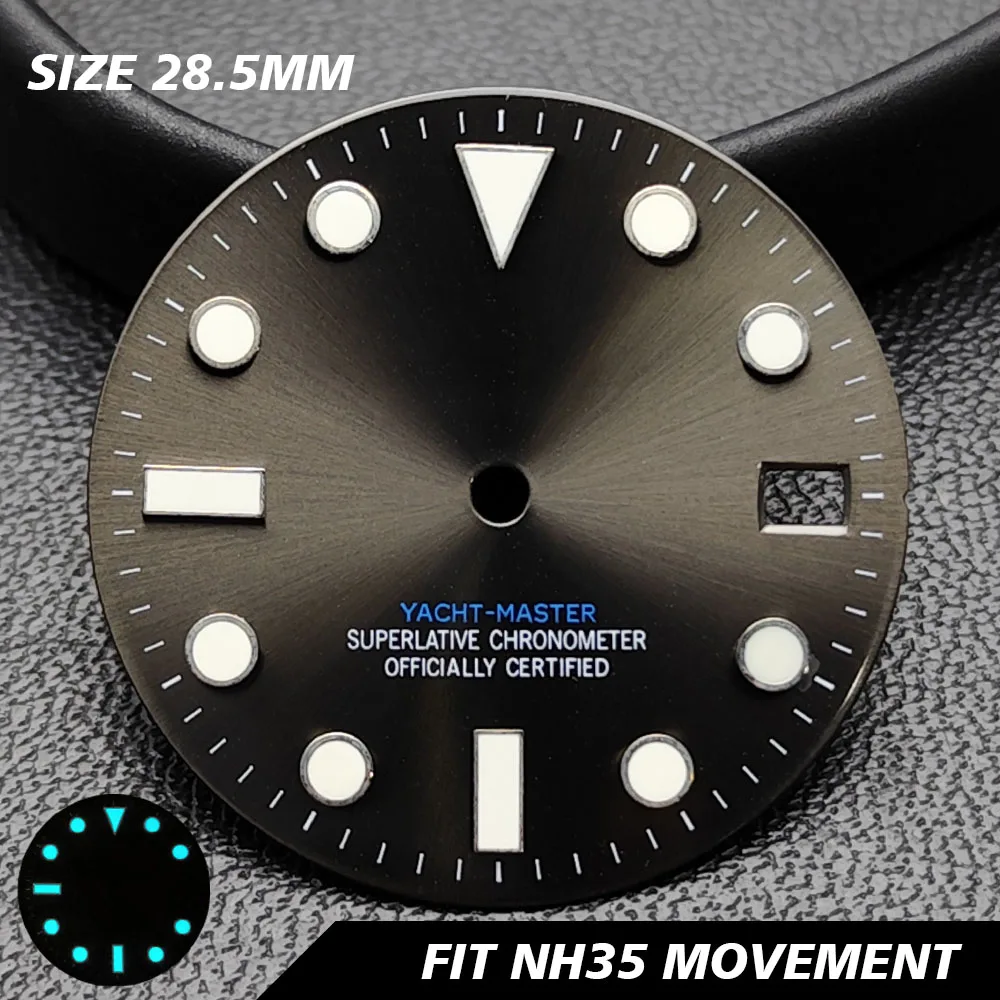 

YACHT-MASTER 28,5 мм циферблат подходит для NH35/NH36/4R/7S японский автоматический механизм синие светящиеся аксессуары для модификации часов