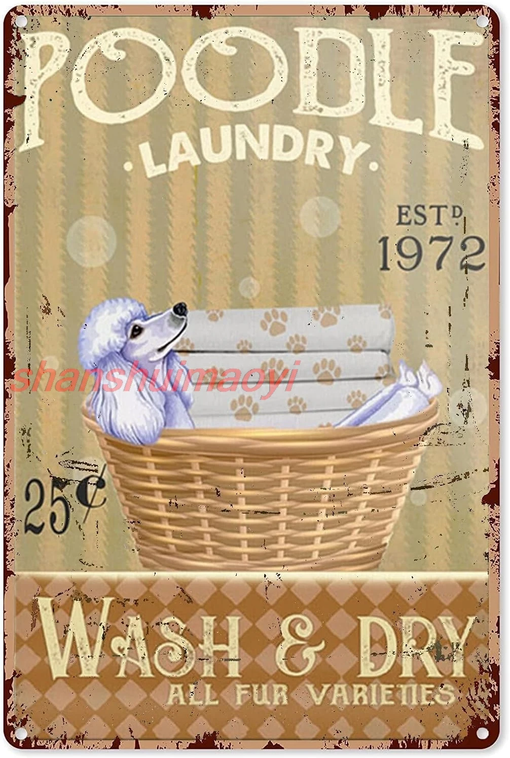 Mocozim Laundry Room Tin Sign White Poodle Dog Laundry Company Wash and Dry Metal Sign Decor Tin Aluminum Sign Wall Art Re ASC