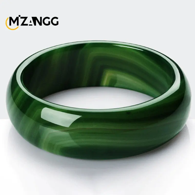 

Natural Grass Green Agate Bangles Thickened and Widened Dark Green Atmospheric Chalcedony Bracelet Crystal Jewelry Women's Gift