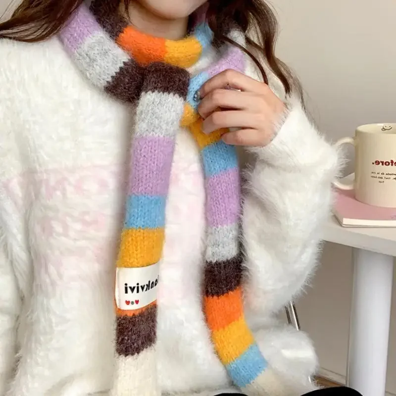 Bufanda fina y larga a rayas coloridas para mujer, bufanda decorativa que combina con todo, nuevo diseño, otoño e invierno