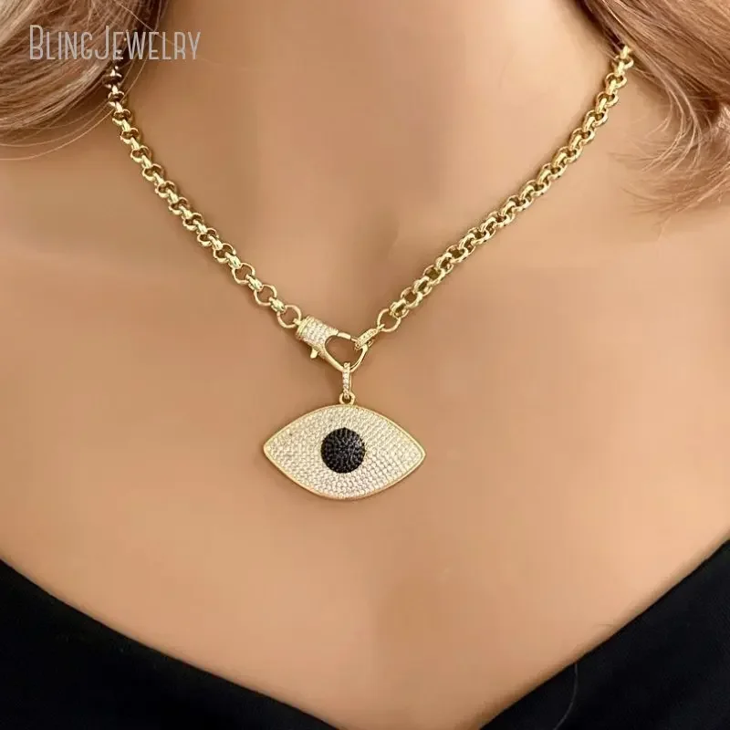 10pcs Women Jewelry Gold Color CZ Evil Eye Pendant Necklace Rolo Chain Designer CZ Lobster Clasp Unique Gift For Her