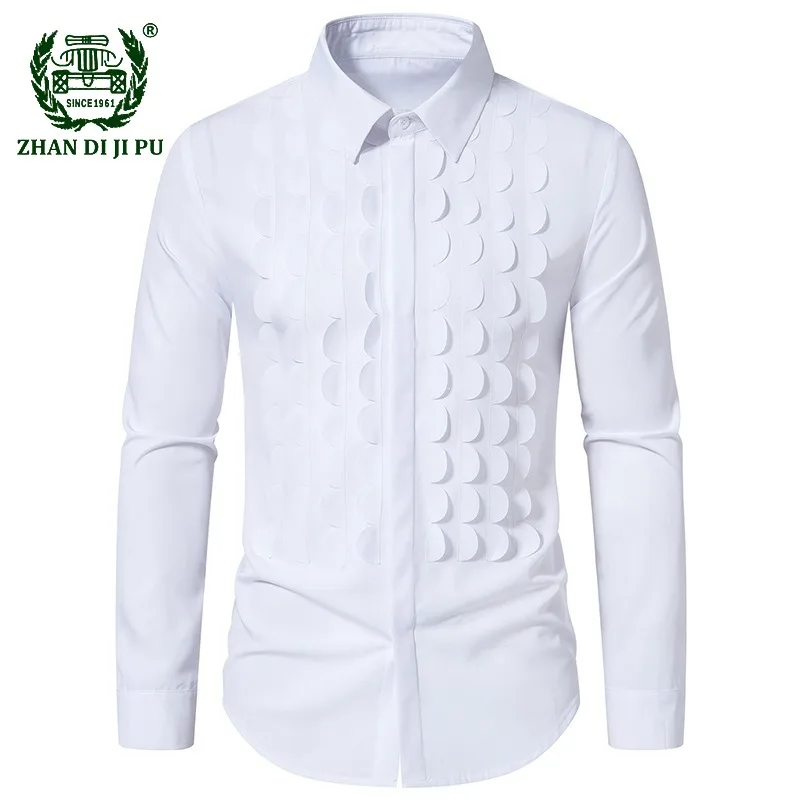 

Men Shirt White Ruffle Ruche Frill Long Sleeve Button Up Dress Shirts Men Party Wedding Dinner Shirt Male ropa para hombre XXL