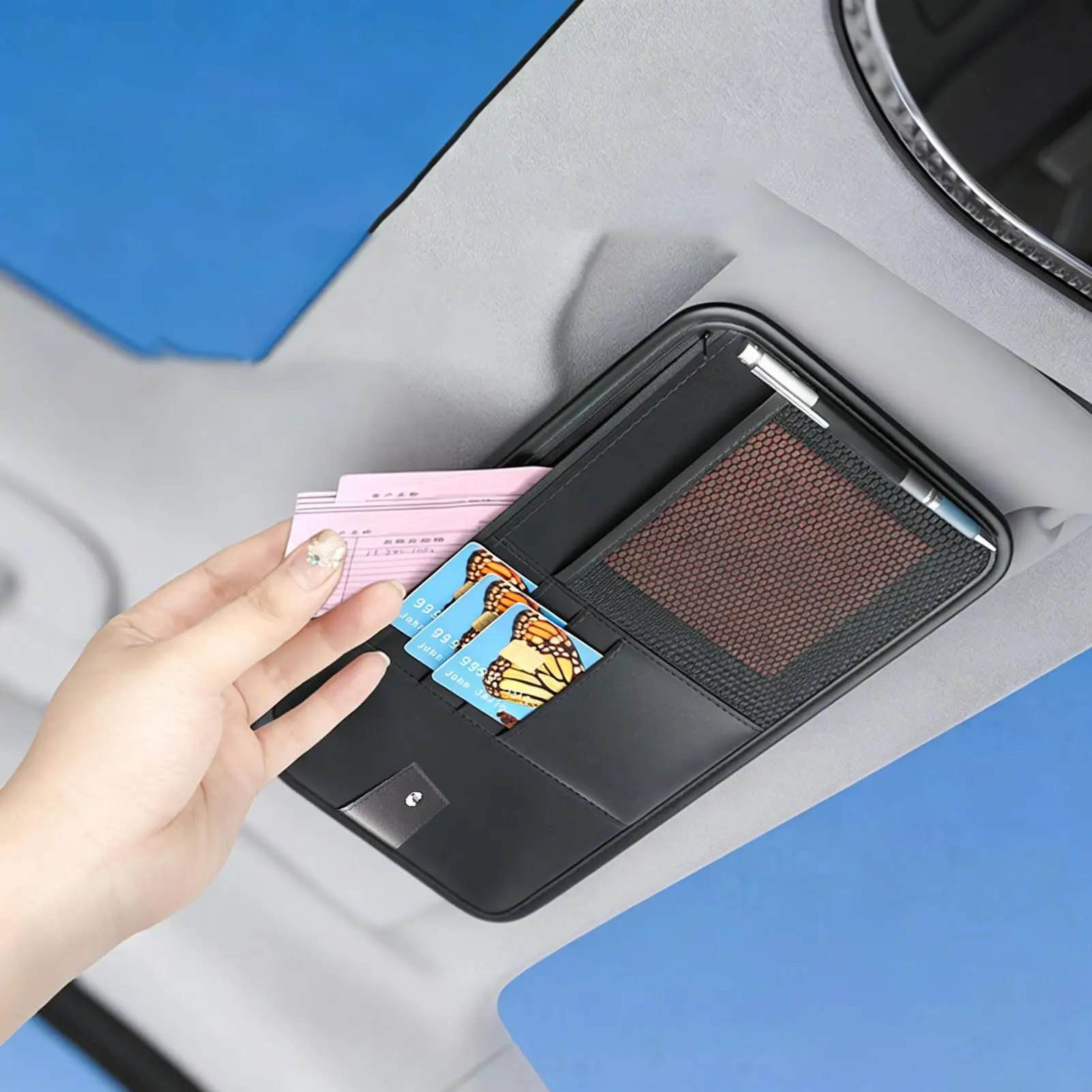 

Car Sun Visor Organizer With Big Zipper Pocket Card Slots Universal Truck Visor Organizer Pouch For SUV Sedan Truck Driving