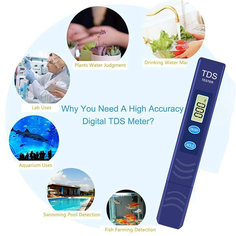 TDS Meter Electronic Water Tester With 0-9990 PPM Measurement Range, For Farming, Aquariums,Pools