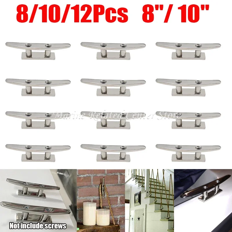 

8/10/12Pcs Low Flat Cleat 8" 10" 316 Stainless Steel 2 Hole Hardware boat cleats For Marine Boat Deck Rope Tie yacht accessories