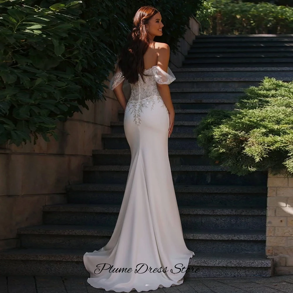 Delicate Beading Wedding Dress Off the Shoulder Elegant Customized Mermaid Satin Bridal Gowns Dreamy Sweetheart Vestido De Novia