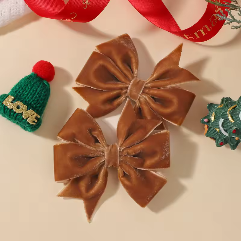 2pcs/set Handmade Velvet Bow Hair Clips for Baby Girls Vintage Christmas Red Green Bowknot Hairpins Barrette Hair Accessories - Image 17
