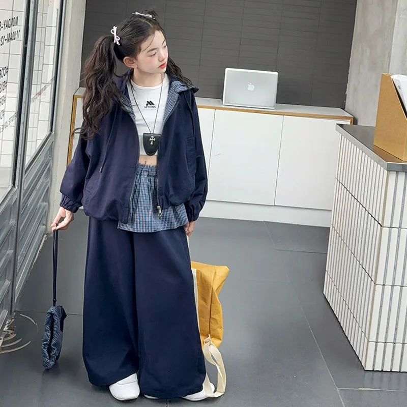 

Sets Girls Spring and Autumn Korean Style Set New Mid Sized Childrens Coat Solid Color Pants Two Piece Set 2025