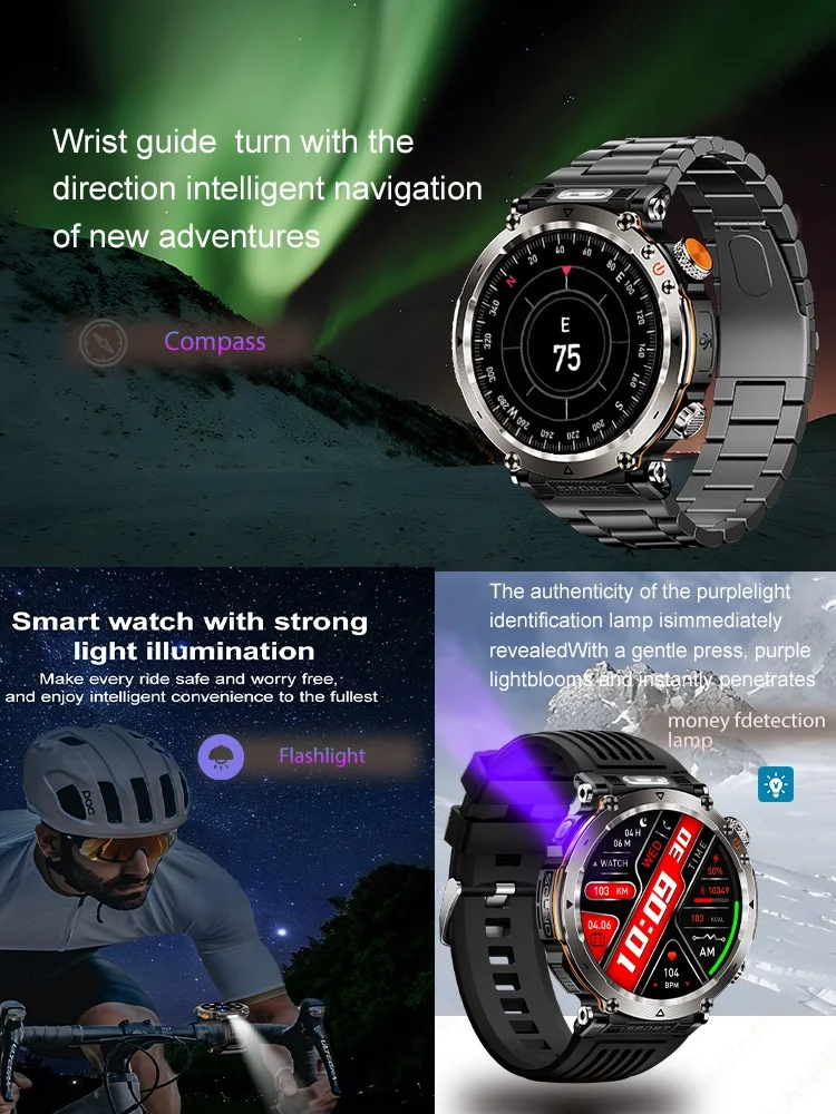 Outdoor Adventure Magic New Smartwatch Compass GPS Bluetooth Calling Wrist Flashlight Sports Tracker Men's Smartwatch 2025