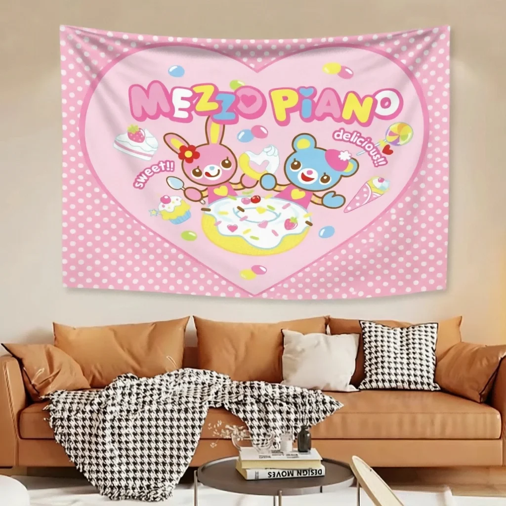 Kawaii Pastel Flag Cute Rabbit Bear Pink Polka Dot Heart Donut Cartoon Banner Dorm Bedroom Party Hanging Room Decor Holiday Gift