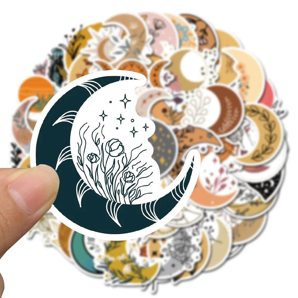 10/50/100PCS Vintage Sun Moon Flower Stickers Aesthetic Ins Decals DIY Scrapbooking Notebook Laptop Luggage Car Graffiti Sticker