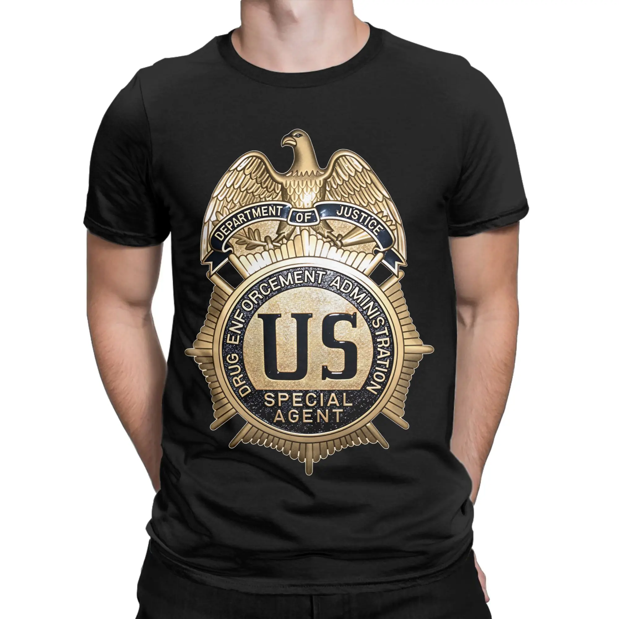 DEA US Federal Interdiction Agency  T Shirts for Men Cotton Amazing T-Shirts Crew Neck  Tee Shirt Short Sleeve Clothes Graphic