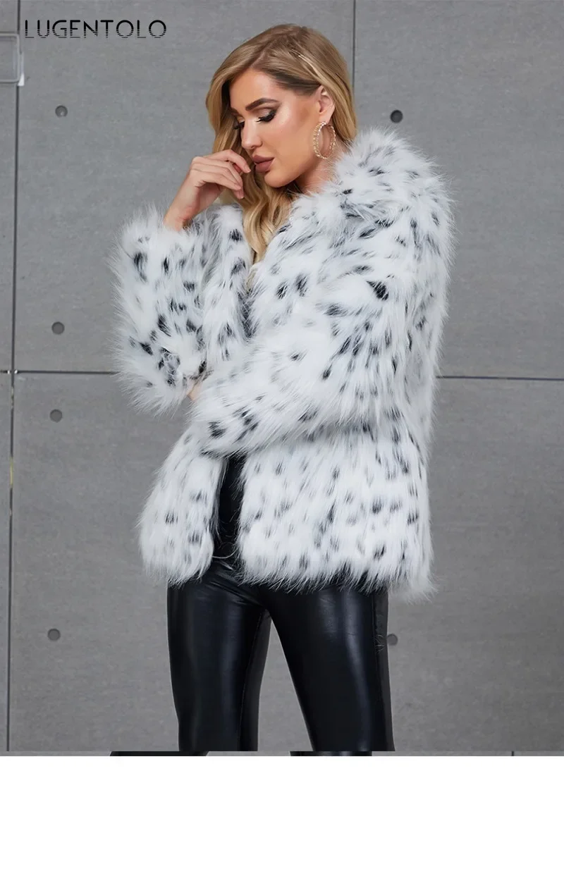 Women Faux Fur Warm Coat Leopard Point Autumn Winter New Fashion Faux Fox Fur Lady Elegant Quality Simple Cloth Lugentolo