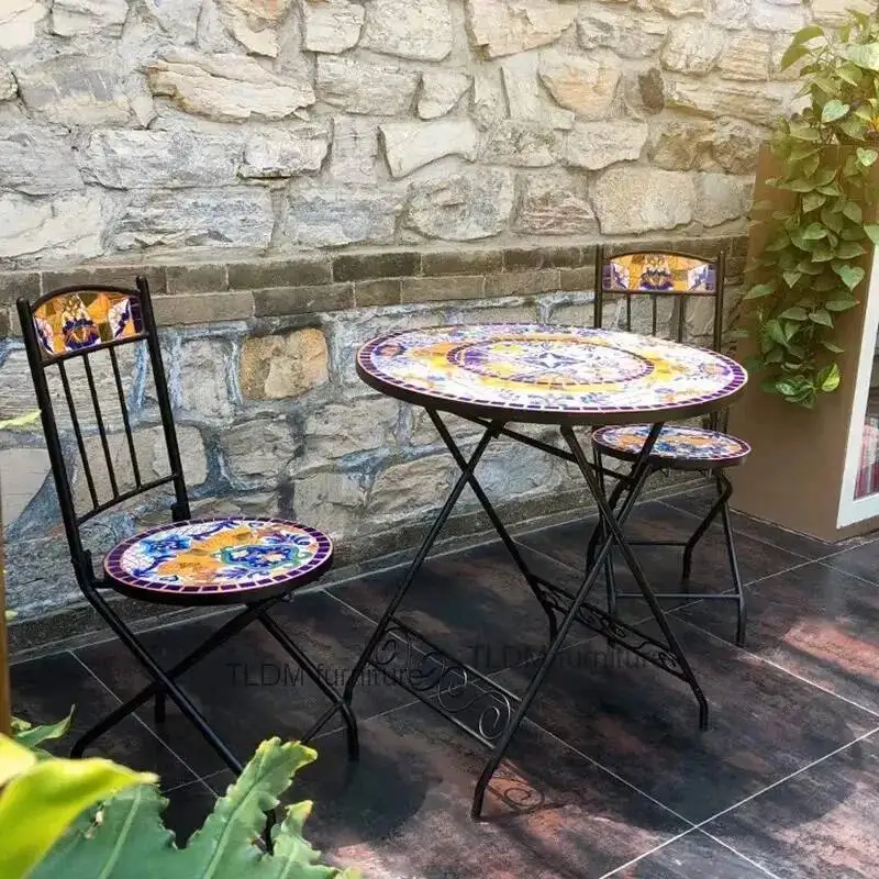 Light Luxury Portable Outdoor Table and Chairs Iron Art Patio Furniture Outdoor Set Home Foldable Garden Furniture European Sets
