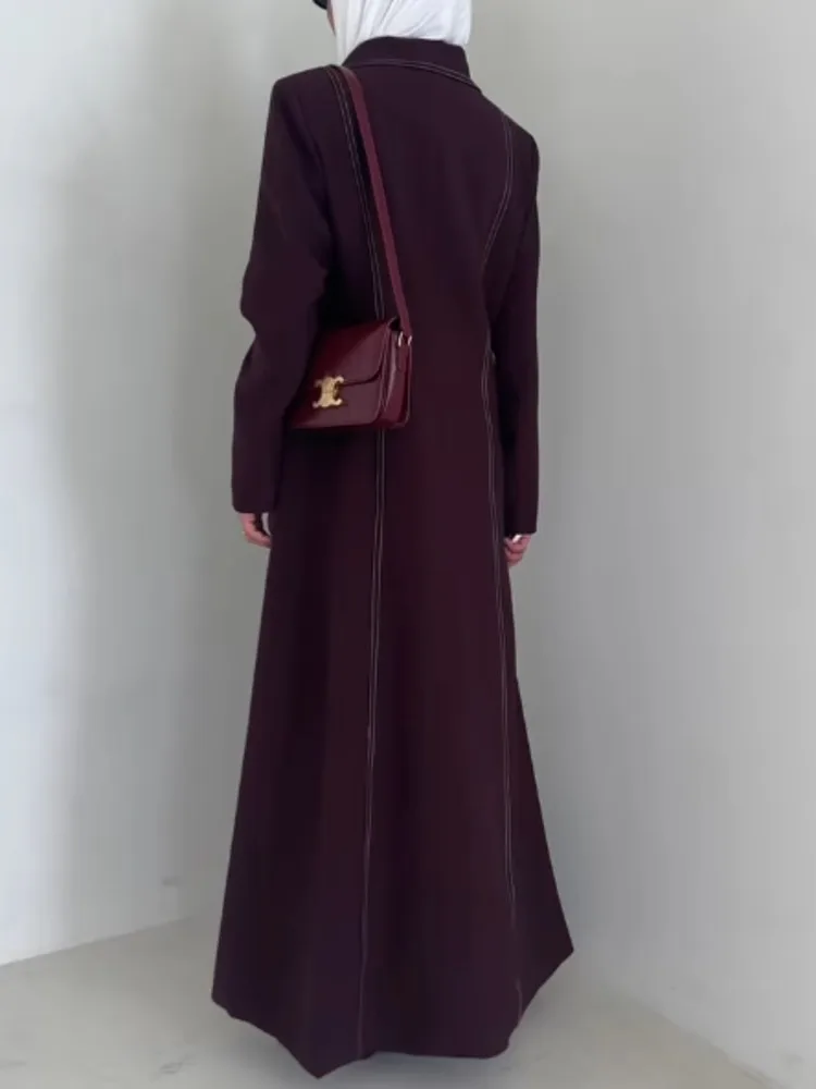 Dfdg 2025 primavera entalhado lapela gravata cintura oversized até o chão blazer jaqueta transição de linho moderno feminino estilo rua