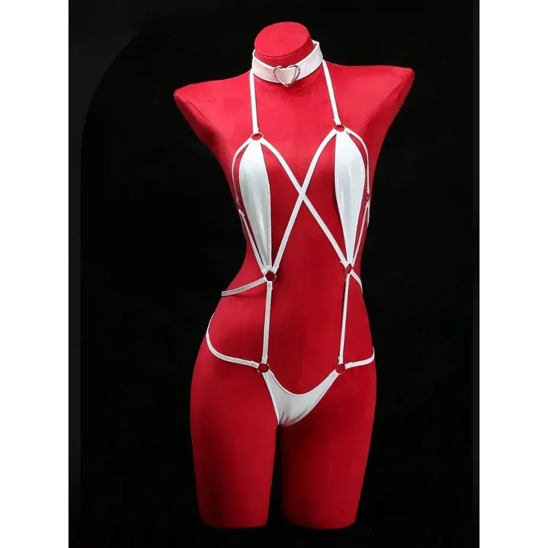 SN55Sexy Hollow Naughty Lingerie Red Bodysuit for Women Exposed Chest Thong Underwear Temptation Erotic Costumes Exotic Nigh$@1w
