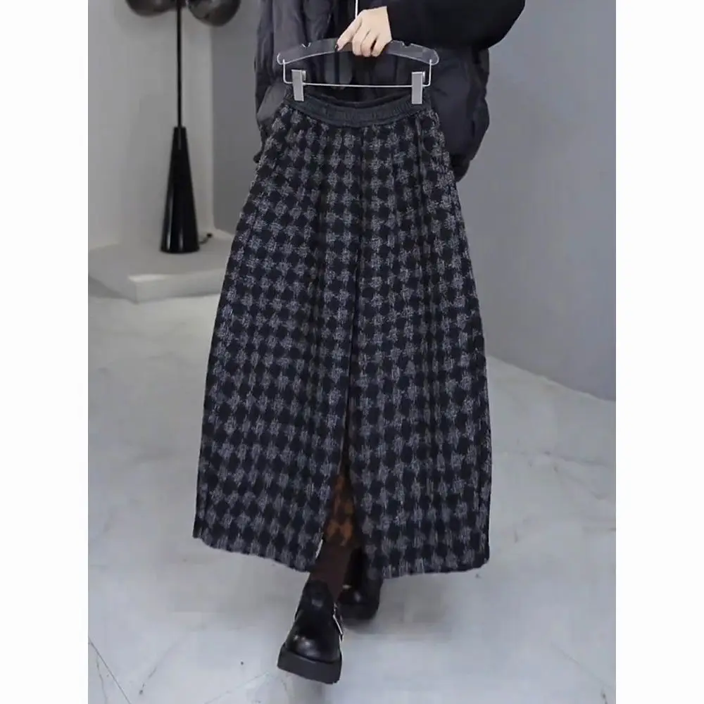 woolen retro casual pants design temperament foreign and thin versatile loose straight wide-leg pants plaid corduroy