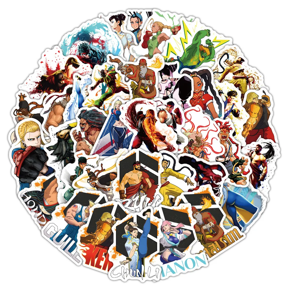 53PCS Cartoon Street Fighter Graffiti Stickers Cartoon Classic Fighting Game Cool Decorative Decal Kids Toy Gifts for Bookshelf