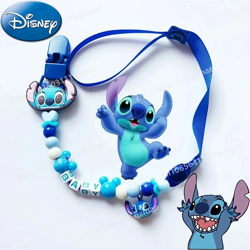 

2024 New Disney Series Baby Bell Pacifier Clip Cartoon Stitch Mickey Teether Chain Silicone Anti-lost Holder Molar Friends Gifts