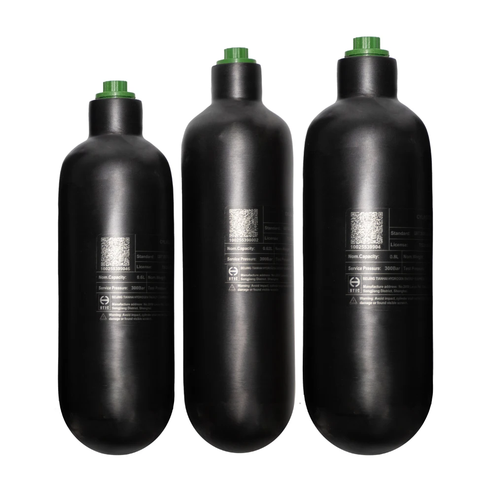 Zbiornik cylindryczny z włókna węglowego 18*1.5, 30Mpa 300Bar 4500Psi, 0.48L/0.58L, wielorozmiarowe zbiorniki do przechowywania gazu — 2