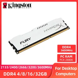 Kingston-Memoria RAM DDR4, 8GB, 16GB, 4GB, 3600MHz, 3200MHz, 2666MHz, 2400MHz, 2133MHz, DIMM PC4-25600, 21300, 1,2 V, 288 pines