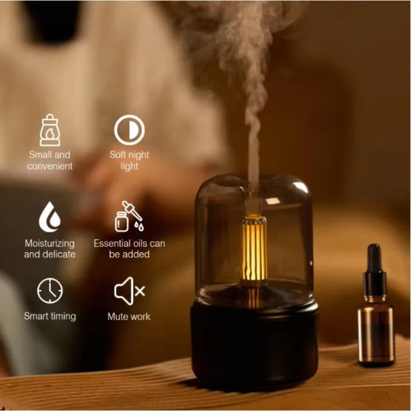 

Candlelight Essential Oil Diffuser Portable 120ml Air Humidifier Mist Cooler Sprayer 8-12 hours with Light Emitting