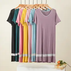 Camisola solta de manga curta feminina, pijama modal, pijama casual, roupa de casa, pijamas de verão, pijamas plus size