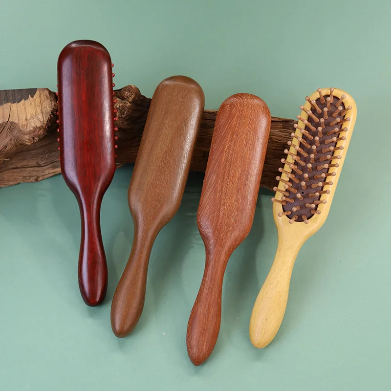 

Натуральная деревянная распутывающая щетка для волос, антистатическая расческа на воздушной подушке, уход за волосами, расческа с широкими зубьями для женщин и девочек, прямые вьющиеся волосы