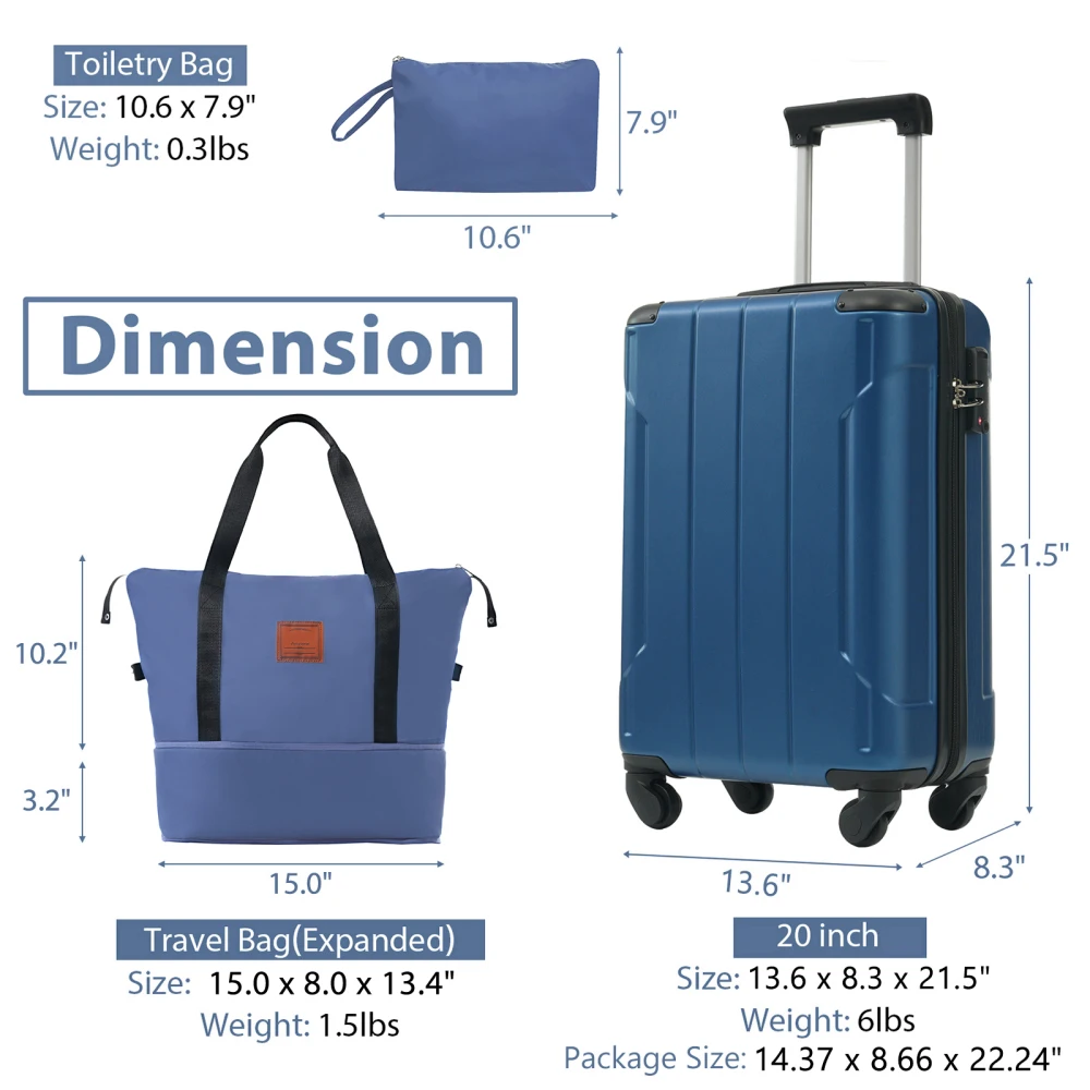

Набор из 3 предметов: чемоданы 20 дюймов с колесами-спиннерами, легкие жесткие чемоданы из ABS-пластика для поездок на выходные и деловых поездок