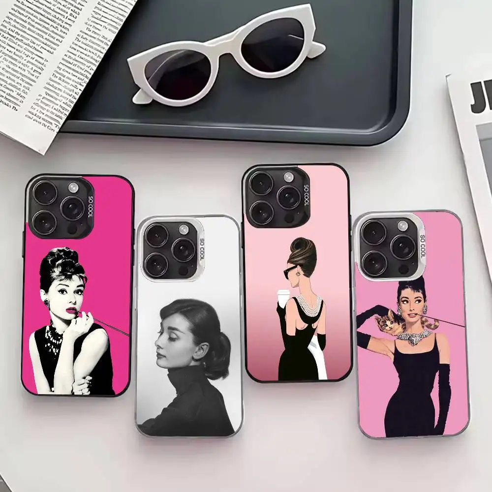 

A-Audrey H-Hepburn C-Classic Phone Case For iPhone 17,16,15,14,13,12,11 Plus,Pro Max,XS,Colored silver phone case