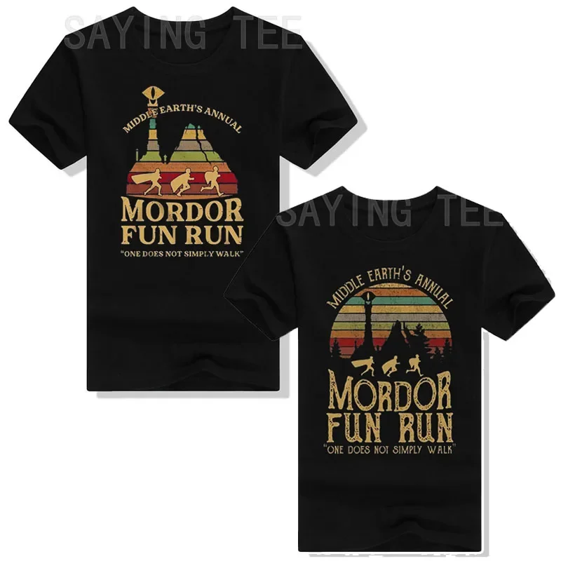 

Middle Earth's Annual Mordor Fun Run One Does Not Simply Walk T-Shirt for Men Funny Vintage Tees Graphic Outfits Husband Gifts