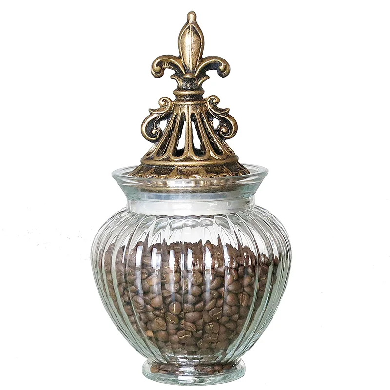 European Vintage Glass Sealed Storage Jar Resin Lid Coffee Bean Candy Bottle Transparent Food Storage Container Glass Jar Decor