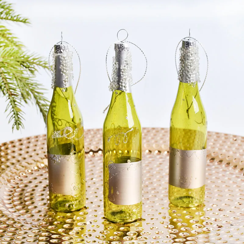 Christmas decorations, glass donuts, wine bottles