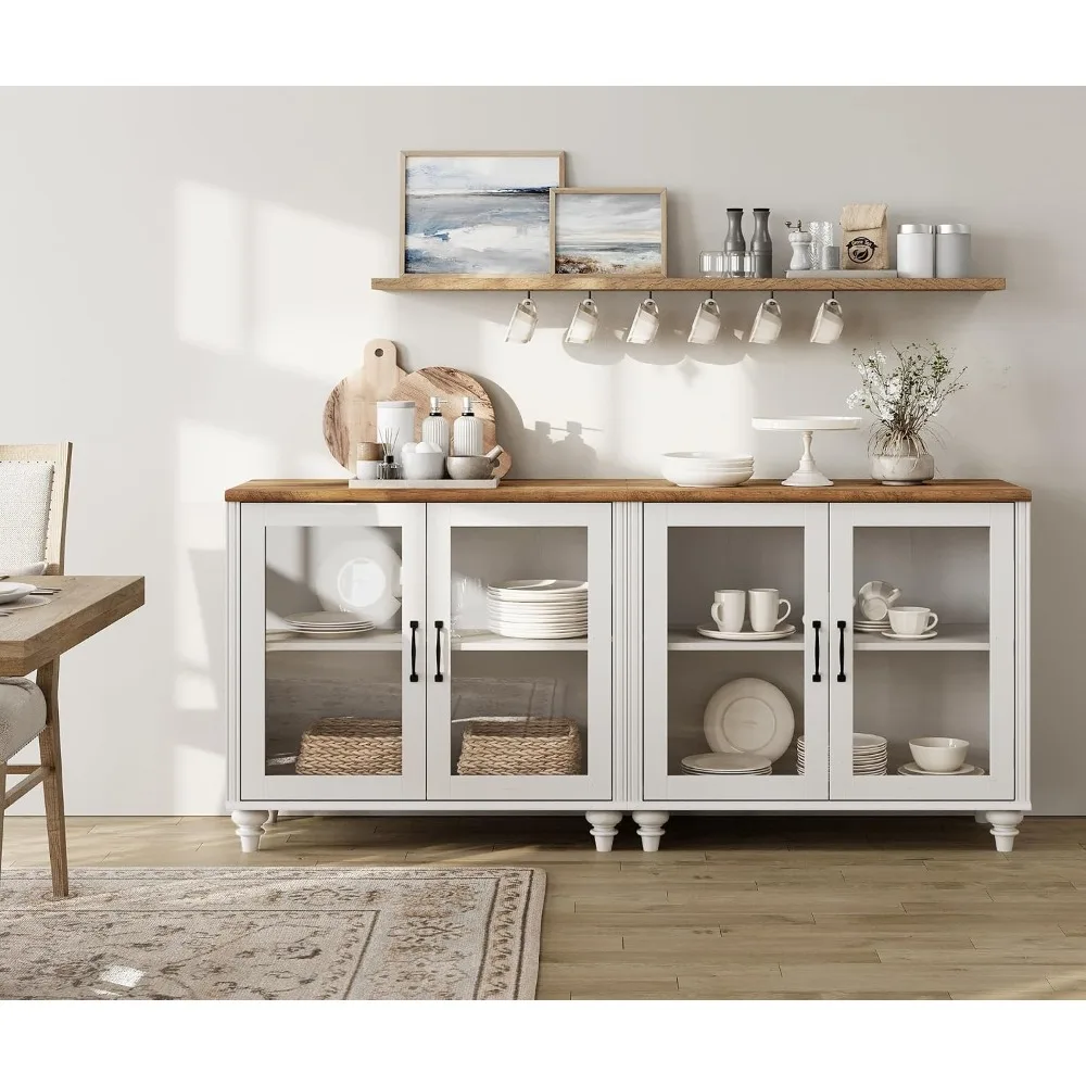 Buffet Cabinet with 4 Glass Doors, Large Coffee Bar Table Wood Kitchen Storage Cabinets with Storage Cabinets,, Customized