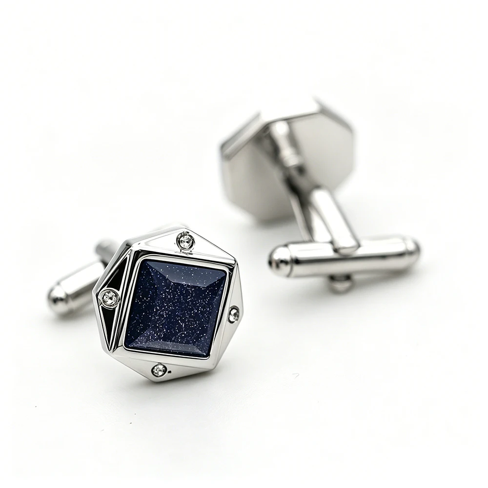 iGame Crystal Cuff Links Midnight Blue Stone Design Quality Brass Shirt Cufflinks For Men