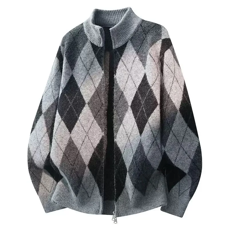 New Autumn and Winter Fashion Trendy Printed Thickened Warm American Style Knitwear Men's Casual Loose Sports Plus Size Sweater