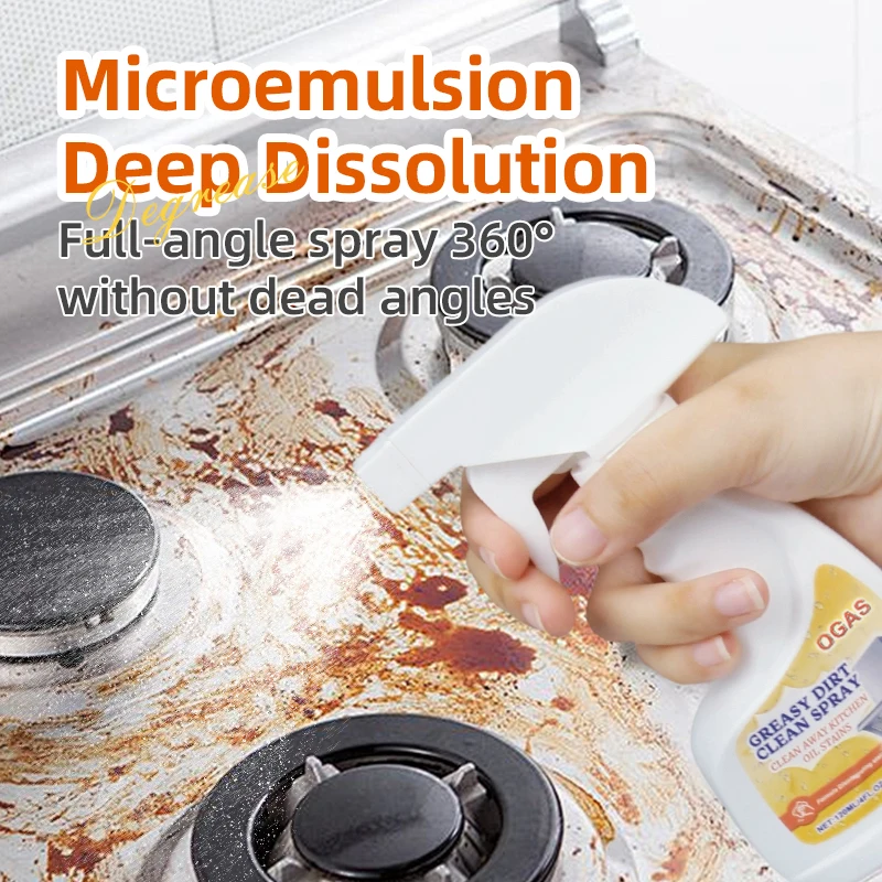 Kitchen Grease Cleaner Spray 120ml, Heavy‑Duty Stubborn Oil Stain Remover for Range Hood Stove Cookware Tile, Mild Safe Multi‑Purpose Kitchen Degreaser