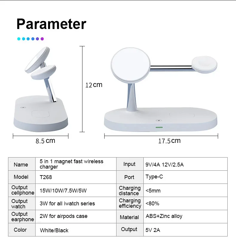 Pad magnetico 3 in 1 per stazione di ricarica wireless per IPhone 15 14 13 12 Pro Max per Apple Watch Series 8 9 Ultra e Airpods 2 3