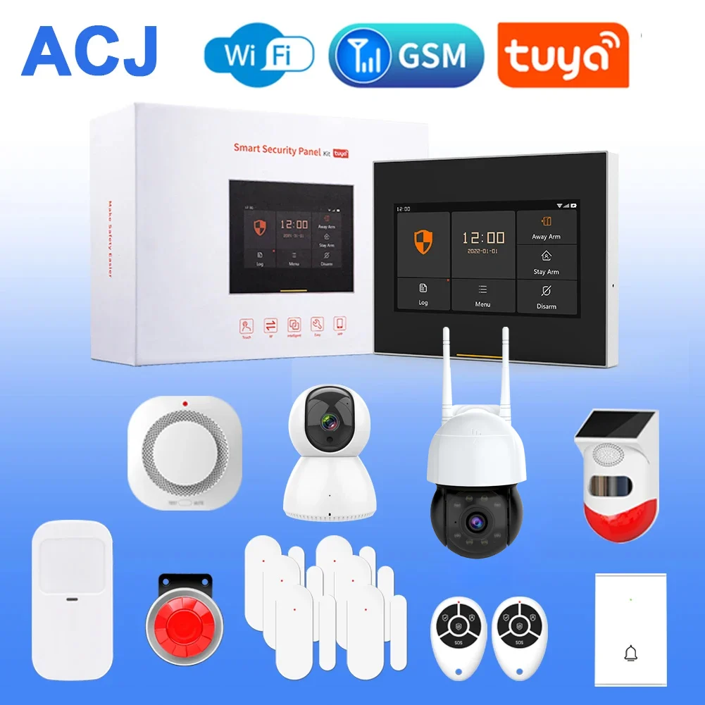 WIFI GSM Tuya Wireless Burglar Alarm System for Smart Home Camera PIR Motion Sensor Door Sensor Security Alarm Kit APP Control