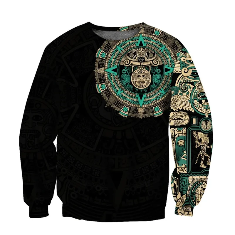 New 3D Printed Mexican Sweatshirt Men Aztec Warrior Pattern Tops Cool Sportswear Casual Long Sleeves Oversized Round Neck Hoodie