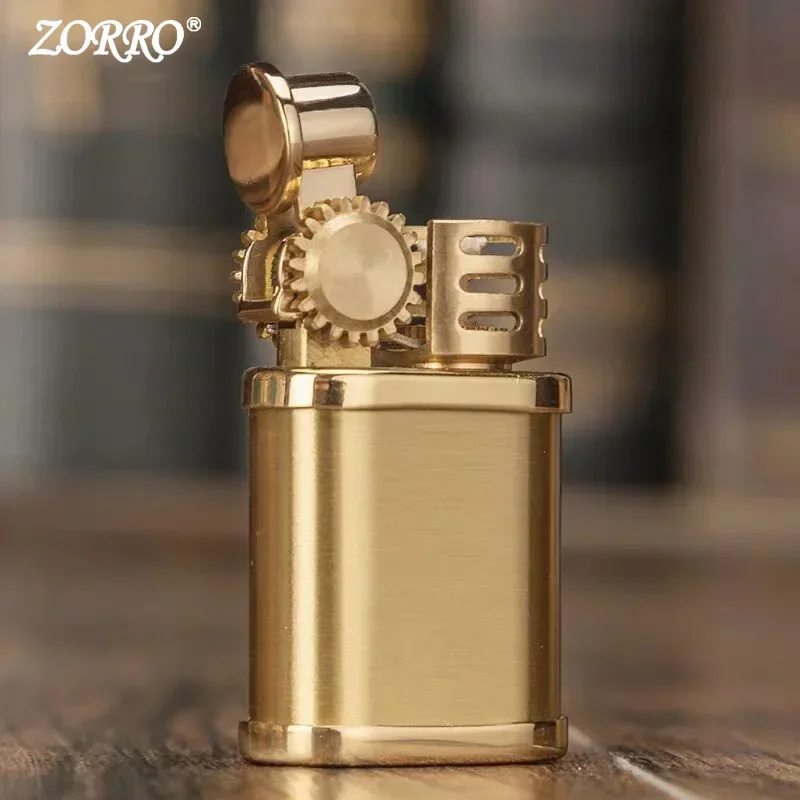 Zorro 588 Creative Little Punky Kerosene Lighter Retro Personality Grinding Wheel Mini Portable Brass Lighter Wholesale