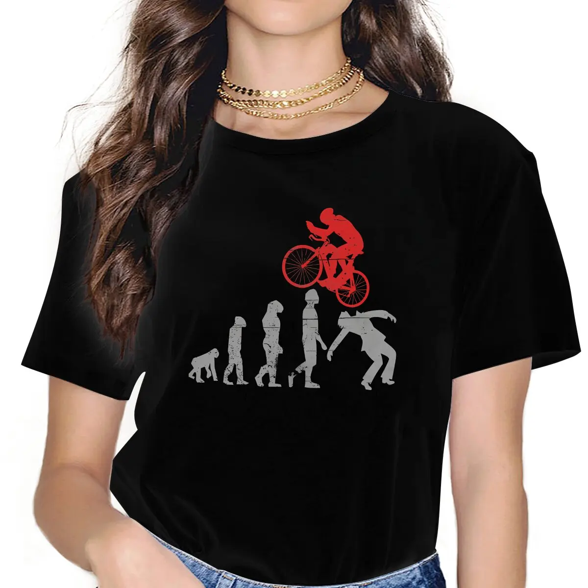 Evolution Funny Sport Mountain Biking Women T Shirt Fibre Gothic O-Neck Polyester TShirt