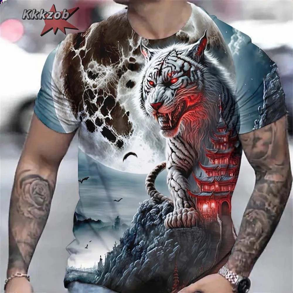 

Men's Shirts Fierce Tiger Print T-Shirt 3D Animal Summer Short Sleeved Male Oversized T-Shirts Casual Tops Tees Men Clothing