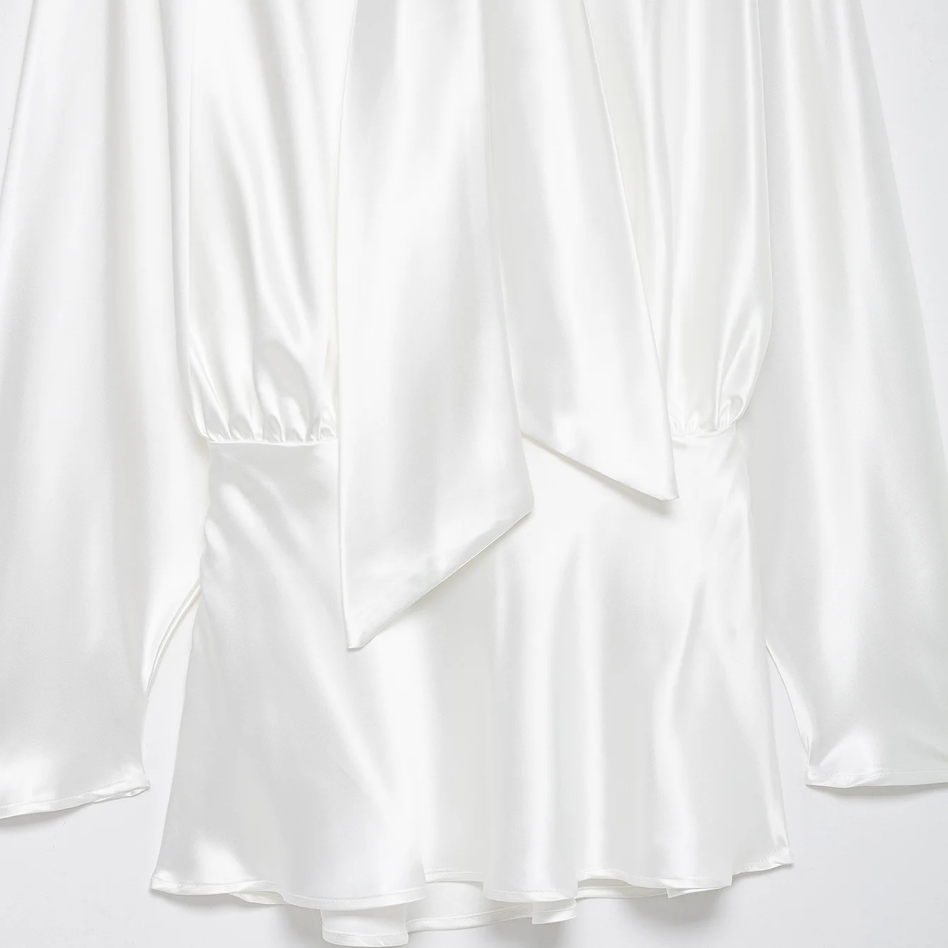 Ele لون نقي من الساتان طويل Sve Dr مع ربطة القوس فيونكة با عقدة ort تنورة للنساء الخريف عارضة عالية الياقة