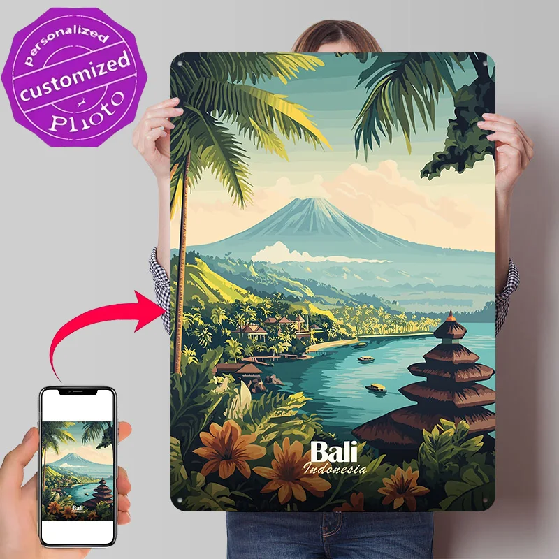 Bali Indonesia Travel Personalized 3D Textured Metal Poster Wall Art Tinplate Sign for Decoration Room Ornaments Bar Accessories