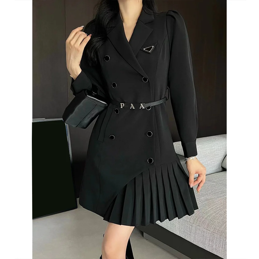 

Long Korea Coat for Autumn White Black Dress Outerwear with Belt Fashion Casual Women Tops Long Sleeves Women Clothing