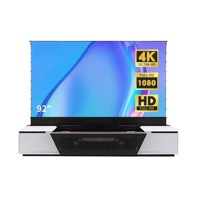 100 Zoll weißer elektrischer TV-Schrank, TV-Ständer, integrierter Projektionsschrank, geeignet für alle UST-Projektorschränke