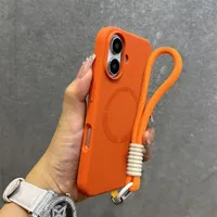 For Magsafe Liquid Silicone Lanyard Case For iPhone 16 15 14 13 12 11 Pro Max 16 Plus Microfiber Lining Wireless Bracelet Cover